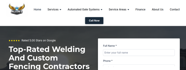 allens-welding.com website screenshot