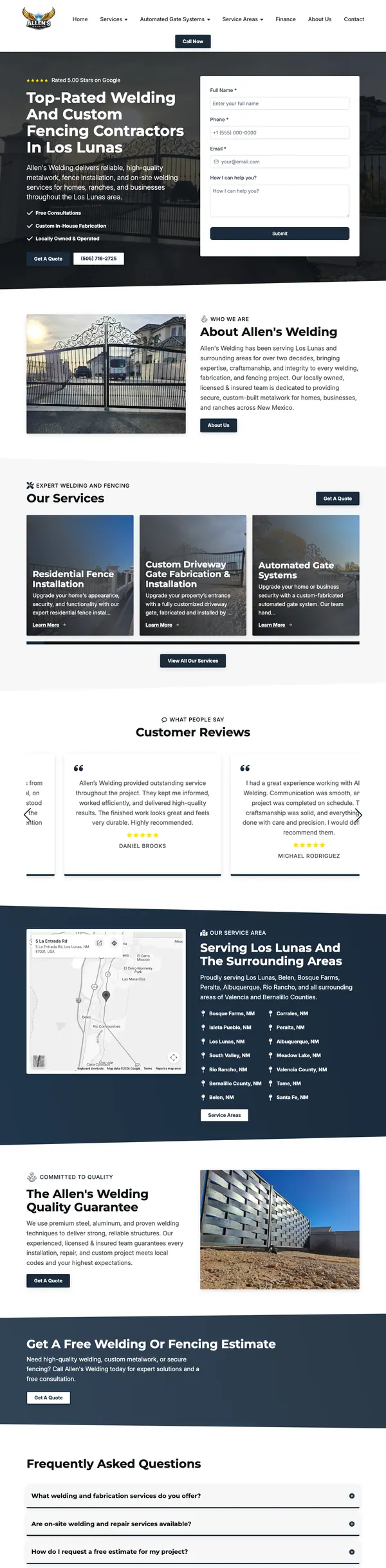 allens-welding.com website screenshot