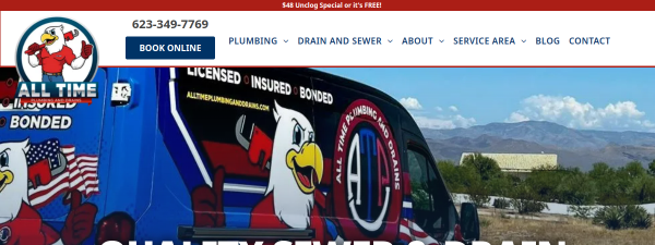 alltimeplumbinganddrains.com website screenshot