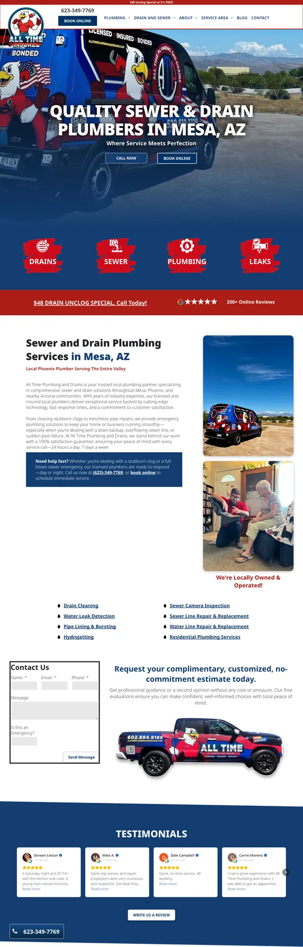 alltimeplumbinganddrains.com website screenshot
