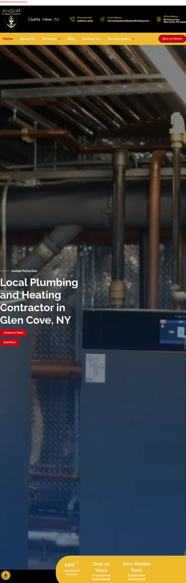 anqorplumbingandheating.com website screenshot
