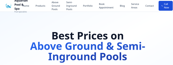 aquarianpoolandspa.com website screenshot