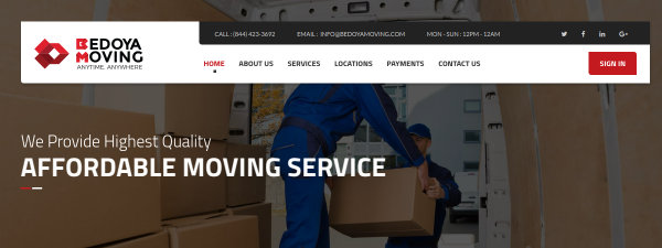 bedoyamoving.com website screenshot