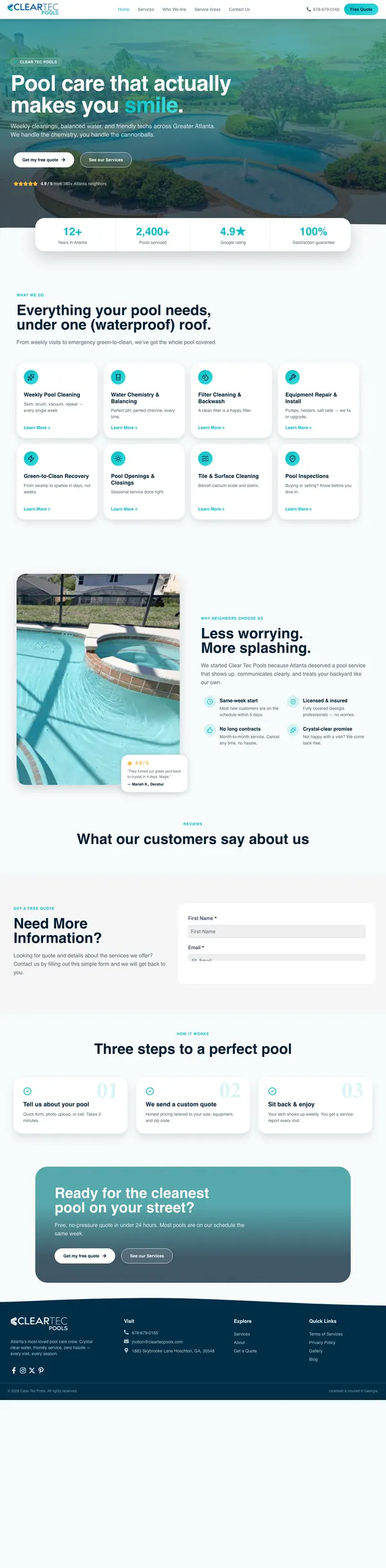 cleartecpools.com website screenshot