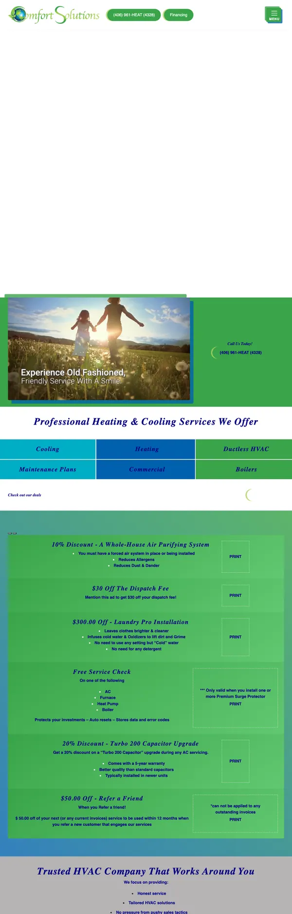 comfortsolutionsmt.com website screenshot
