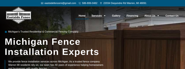 eastsidefencemi.com website screenshot