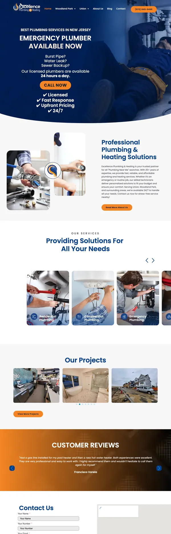excellenceplumbingnj.com website screenshot
