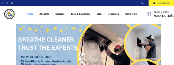 kkcleanair.com website screenshot
