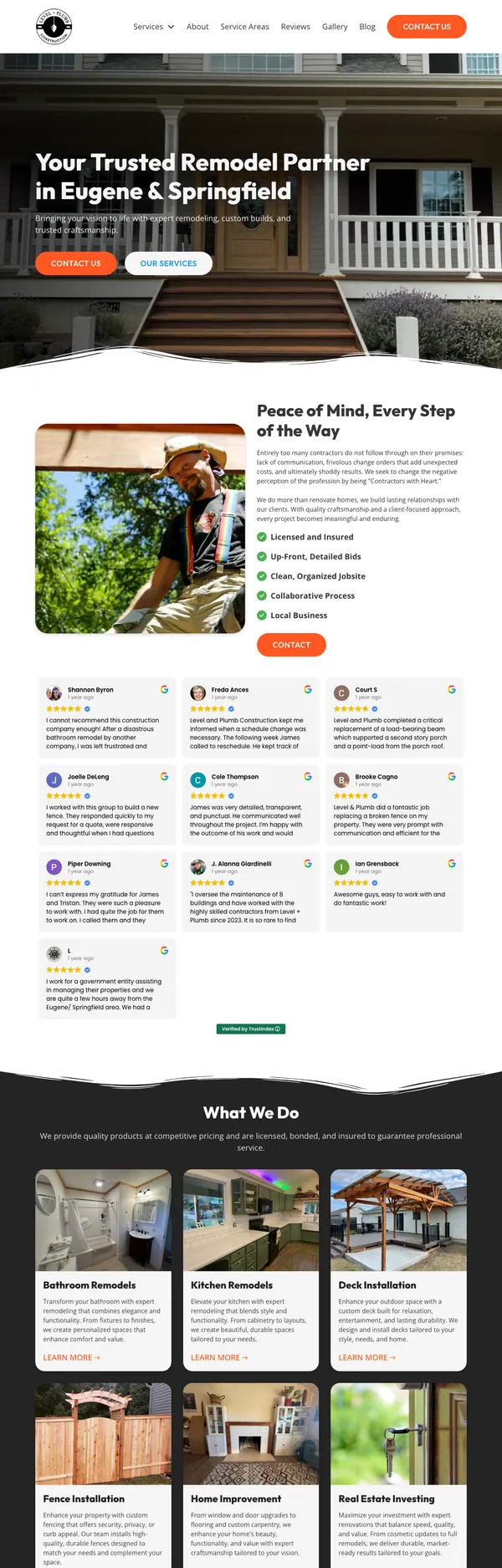 levelandplumbconstruction.com website screenshot