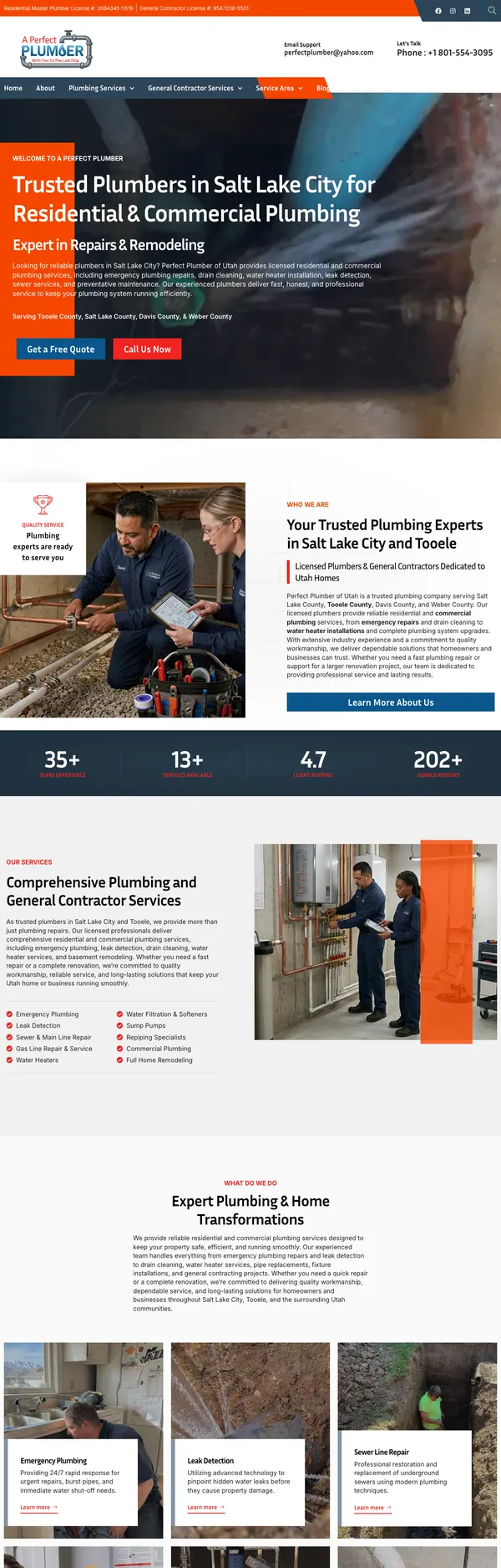 perfectplumberofutah.com website screenshot