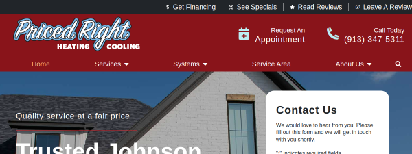 pricedrightheatingandcooling.com website screenshot