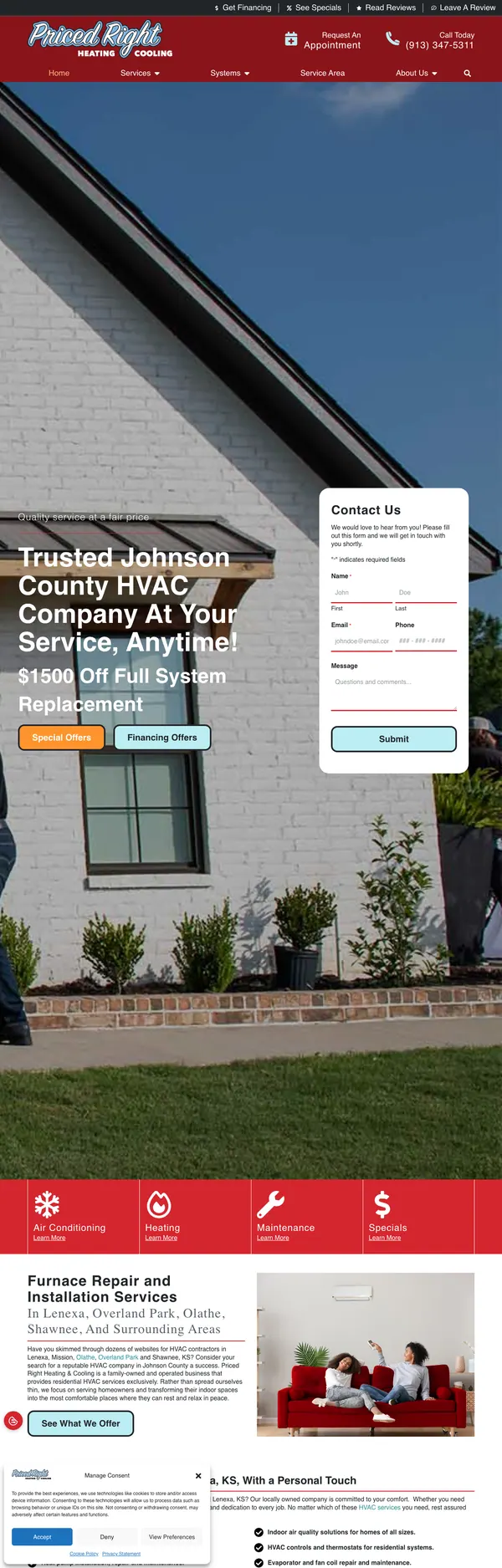 pricedrightheatingandcooling.com website screenshot