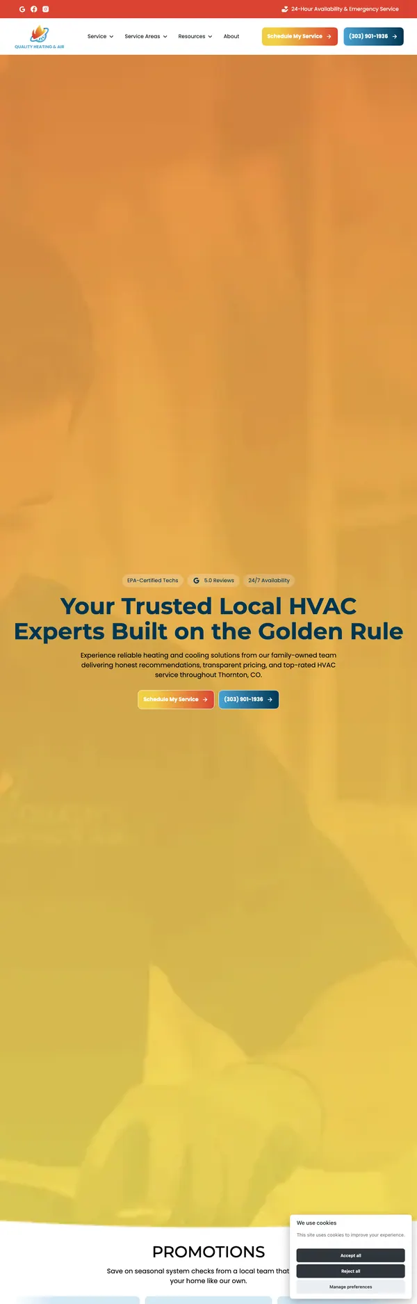 qualityheatingnair.com website screenshot