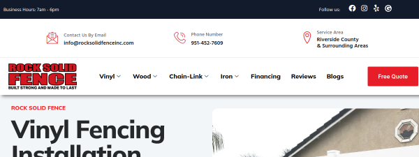 rocksolidfenceinc.com website screenshot