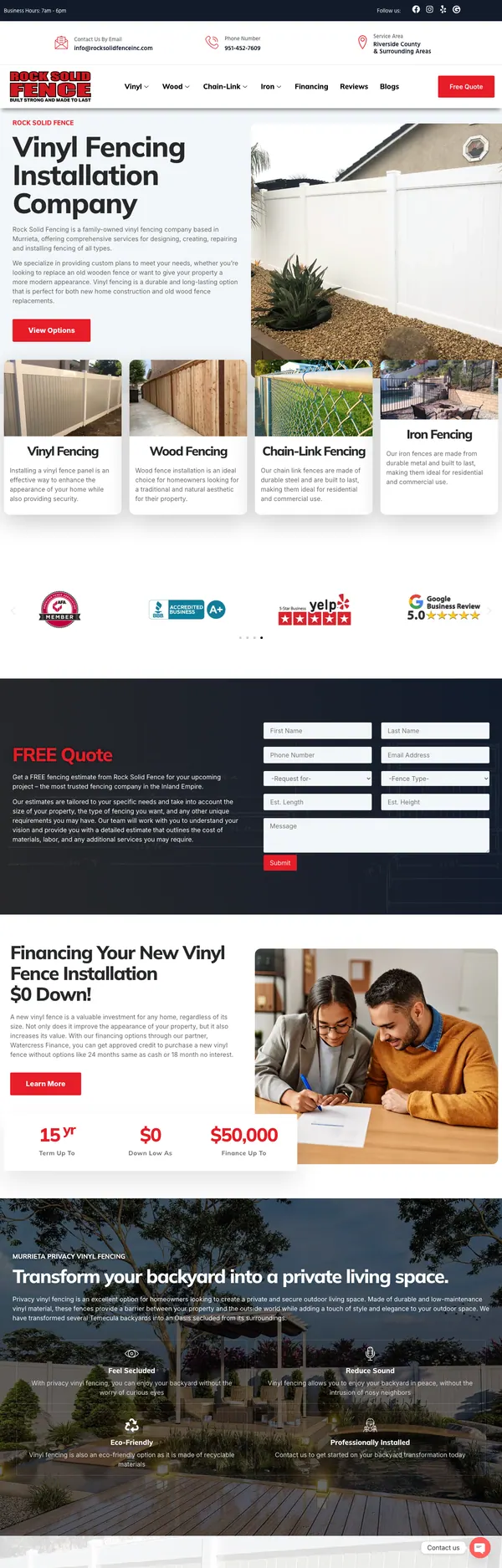 rocksolidfenceinc.com website screenshot