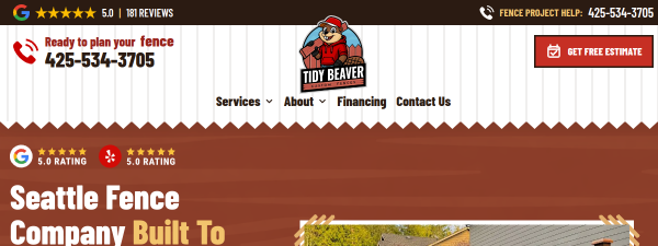 tidybeaverfencing.com website screenshot