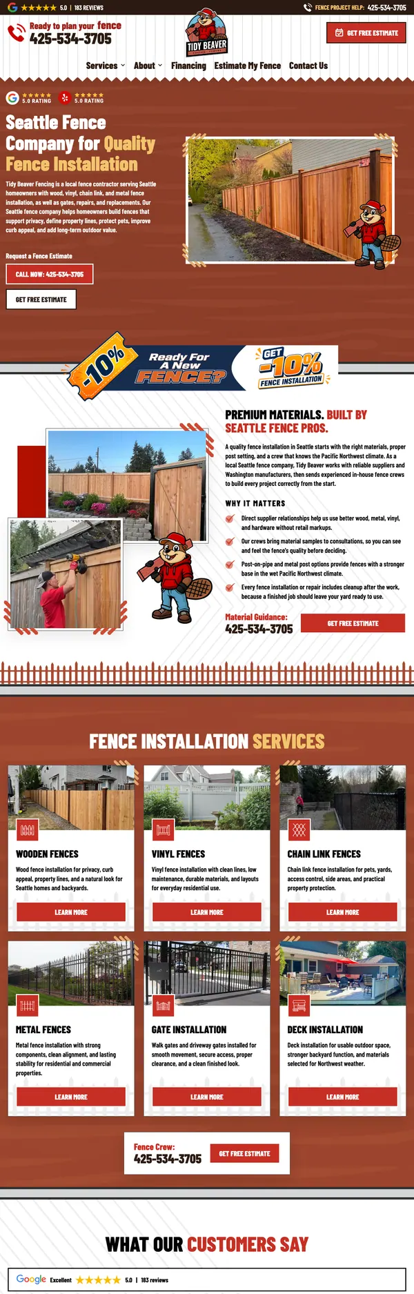 tidybeaverfencing.com website screenshot