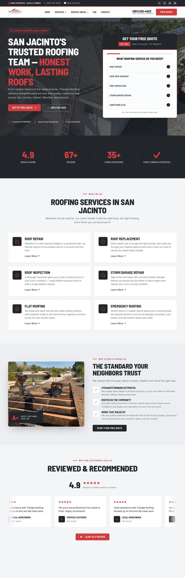 triangleroofingcontractor.com website screenshot