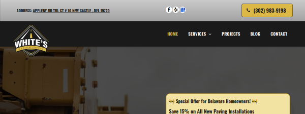 whitescustompaving.com website screenshot